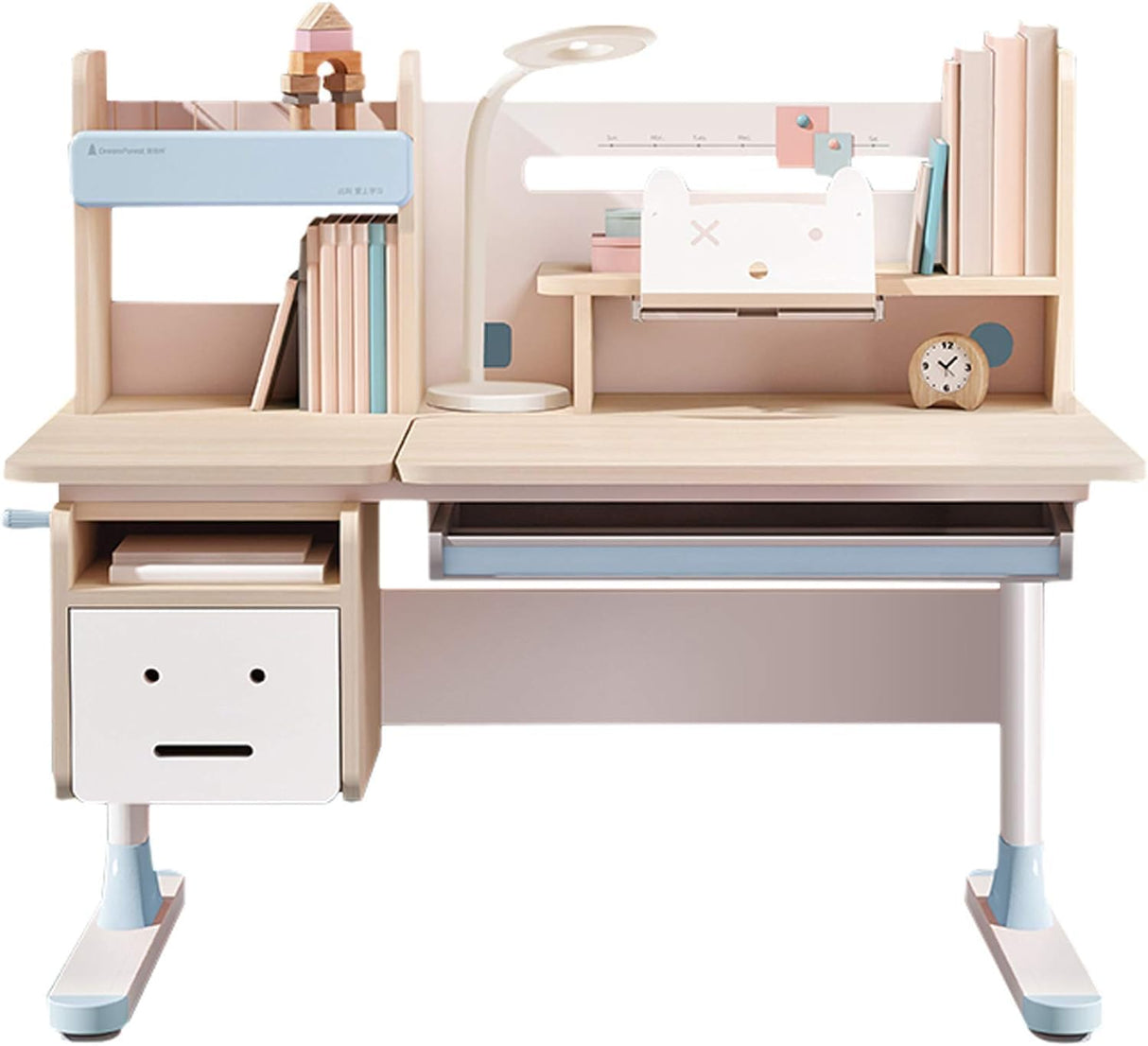 Ergonomic Height Adjustable Wooden Children Desk with Tilted Desktop, Pull Out Drawer,