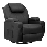 Swivel Rocker Recliner with Massage and Heating Functions, Sofa Chair with Remote Control and Two Cup Holders, Suitable for Living Room, Dark Black