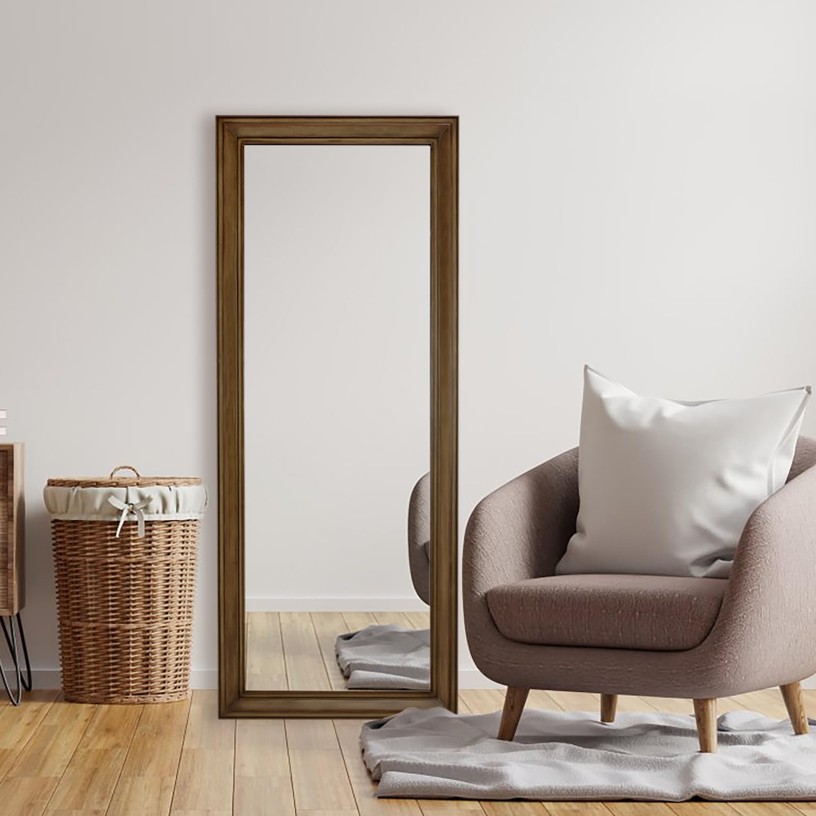 Wood Mirror Full Length, Full-Length Wood Floor Mirror, 26’’x65’’ Large Standing Mirror