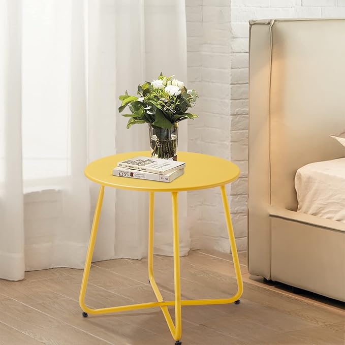 Patio Small Side Table Waterproof Round Metal Steel Weather Resistant Portable