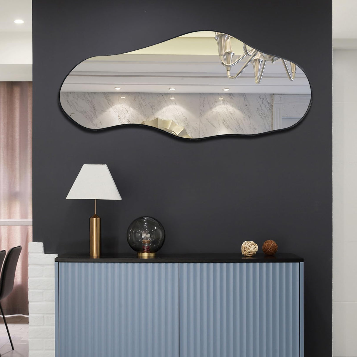 DAOYIJIAJU Large Irregular Shape Mirror, Big Asymmetrical Oblong Mirror, Modern Cloud Shaped Organic Mirror for Living Room Bathroom Bedroom Entryway Fireplace, 47.2"x21.4"