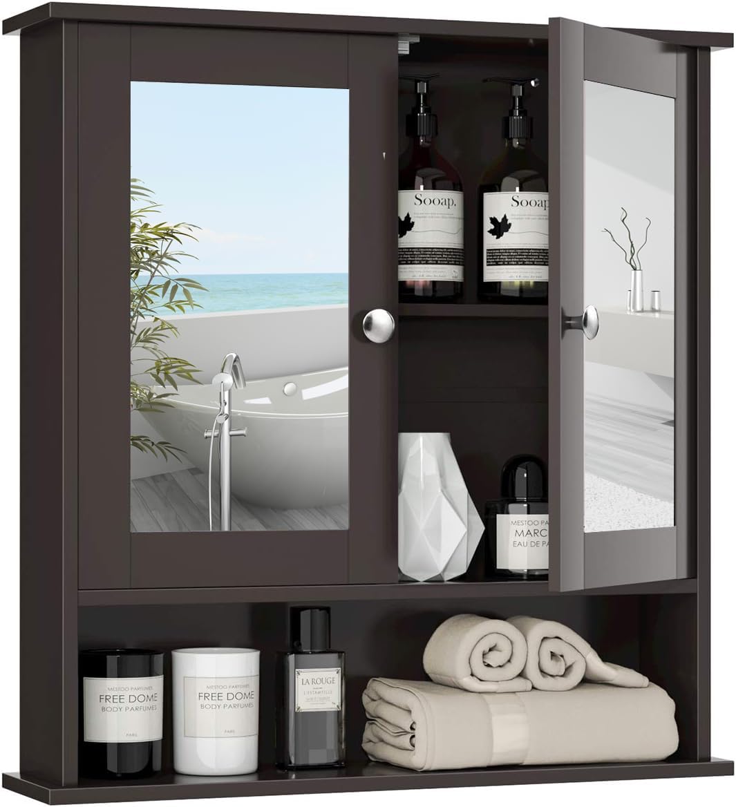 Bathroom Medicine Cabinet, Bathroom Wall Cabinet with 2 Mirror Doors & Adjustable Shelf