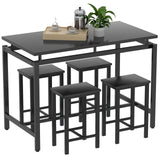 5 Pieces Dining Table Set for 4,Black Bar Table Set with 4 Bar Stools Counter Height Bar