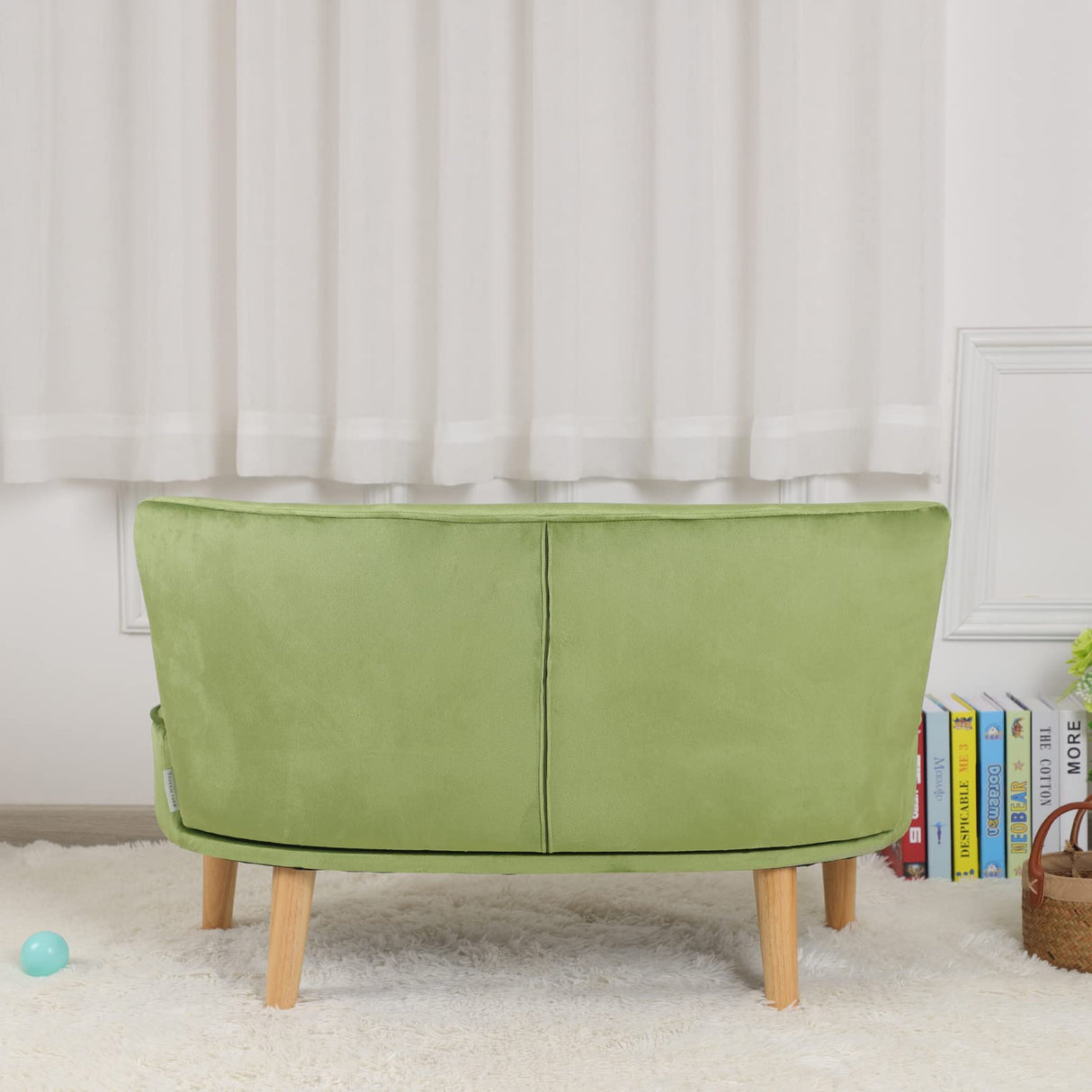 -Seat Kid Sofa Couch with Velvet Fabric,Kid Sofa Chair with Wooden Frame for 3-6 Age Children Gift,35.6" Length, Grass Green