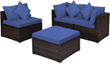 Patio Rattan Furniture Set Sofa Ottoman Cushion Garden Deck Navy