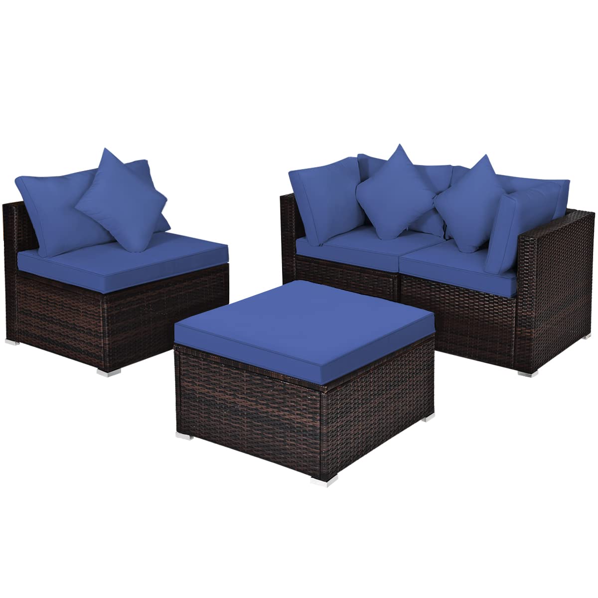 Patio Rattan Furniture Set Sofa Ottoman Cushion Garden Deck Navy