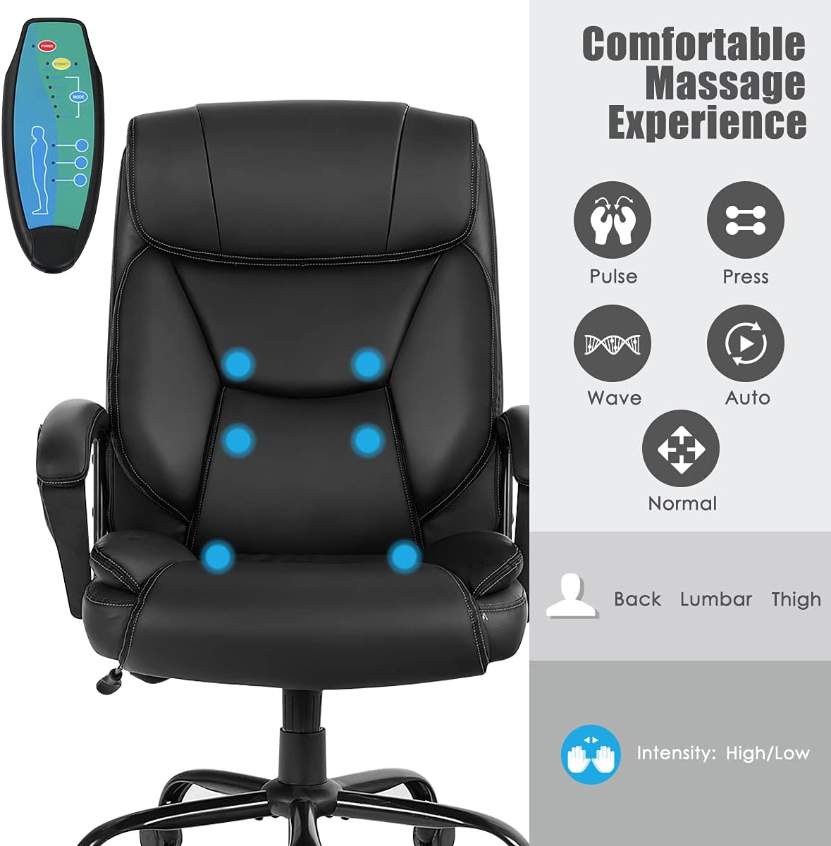 500 lbs Big and Tall Office Chair, Massage Executive Chair w/ 6 Vibrating Points