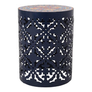 Chetola Indoor Lace Cut Iron Side Table with Tile Top in Dark Blue