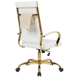 High Back Executive Office Chair - Ribbed PU Leather with Gold Frame