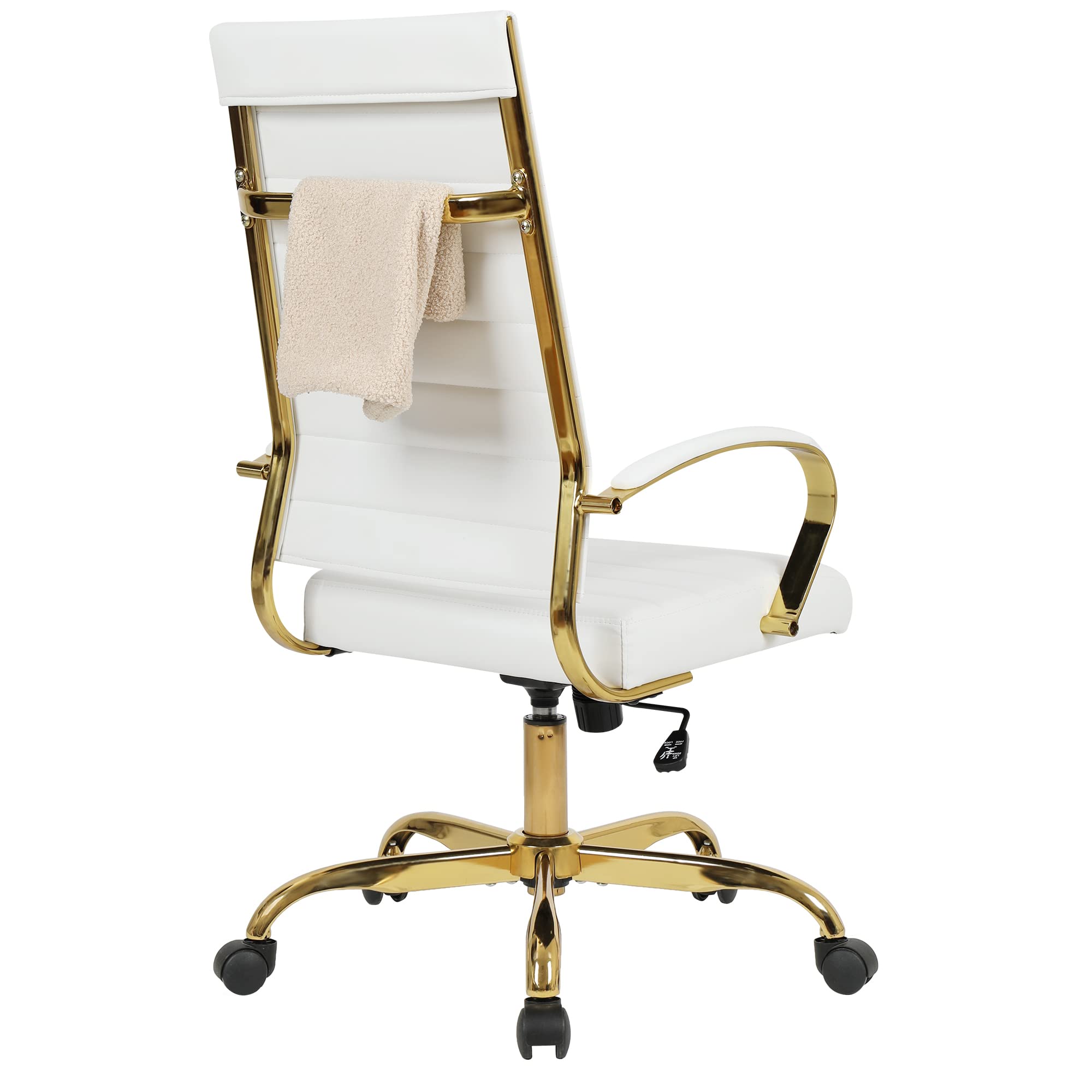 High Back Executive Office Chair - Ribbed PU Leather with Gold Frame