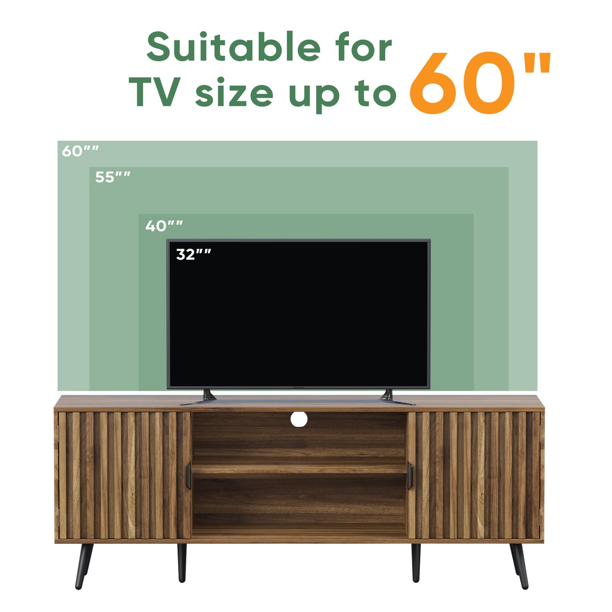 Fluted TV Stand for 30 to 55 inch TV, Modern Mid Century Entertainment Center with Storage,