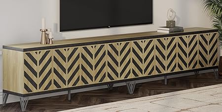 Large TV Stand for Living Room - TV Console Entertainment Center with Herringbone Pop