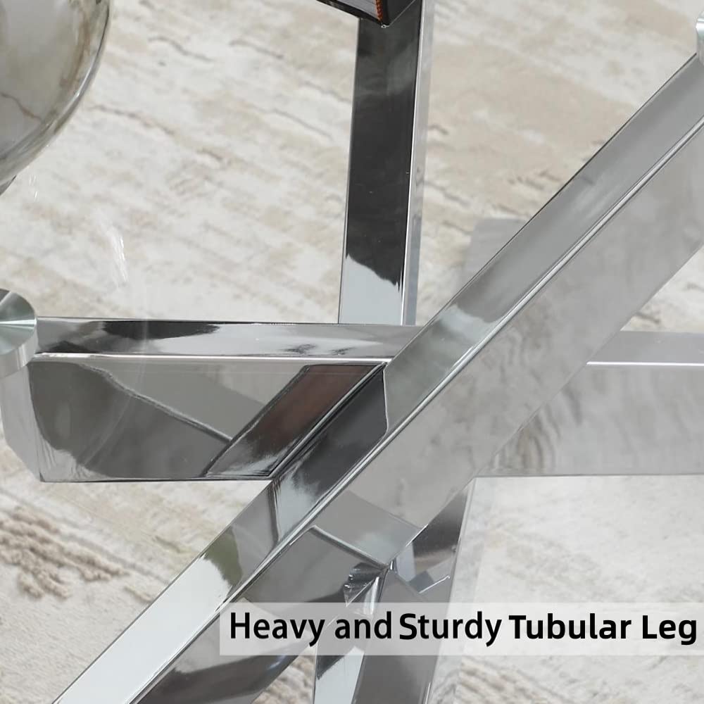 Table, Tempered Glass Top and Metal Tubular Leg, 47.3”Lx23.6”Wx18.1”H,