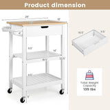 Kitchen Island Cart with Storage, Rolling Bamboo Kitchen Cart on Wheels