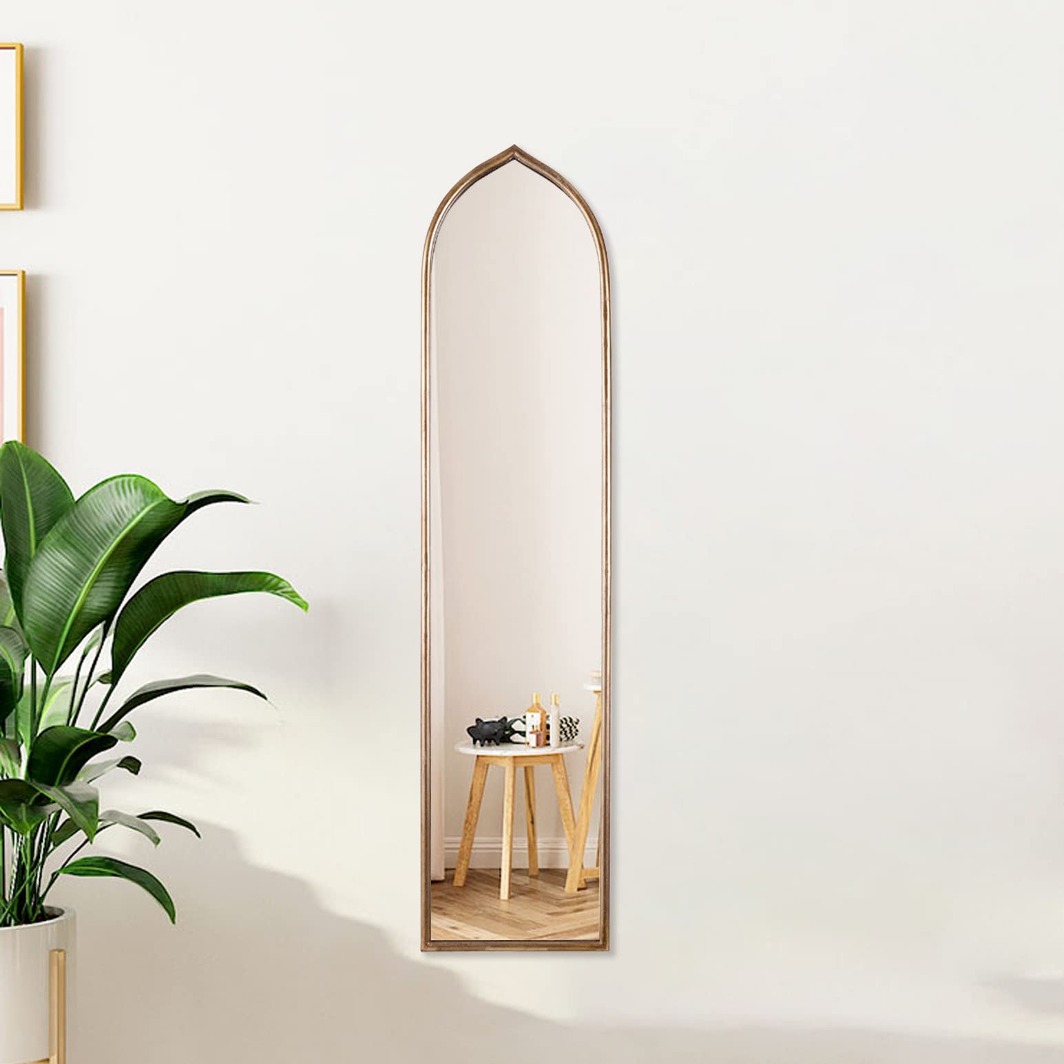 Long Gold Arched Mirror, Decorative Hanging Tall Mirror,Long Skinny Mirror