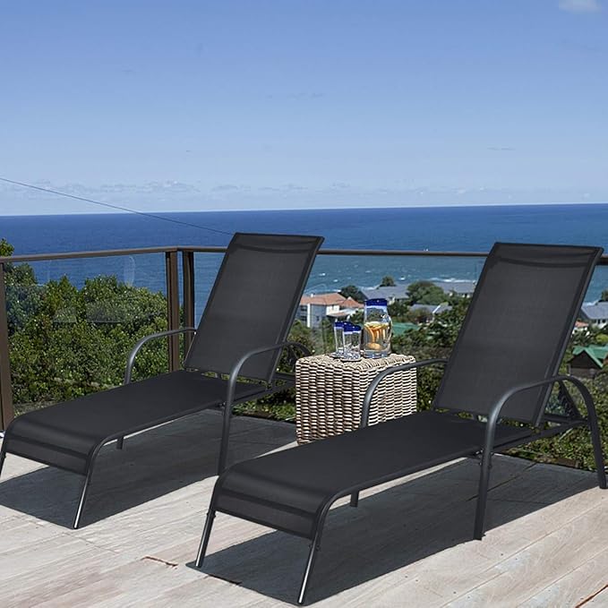 2 Pack Patio Lounge Chair, Outdoor Chaise Lounge with 5 Adjustable Backrest