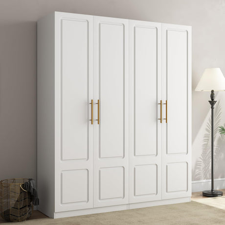 Modern Wardrobe, White Floor Storage Cabinet with Hangers, Spacious and Versatile