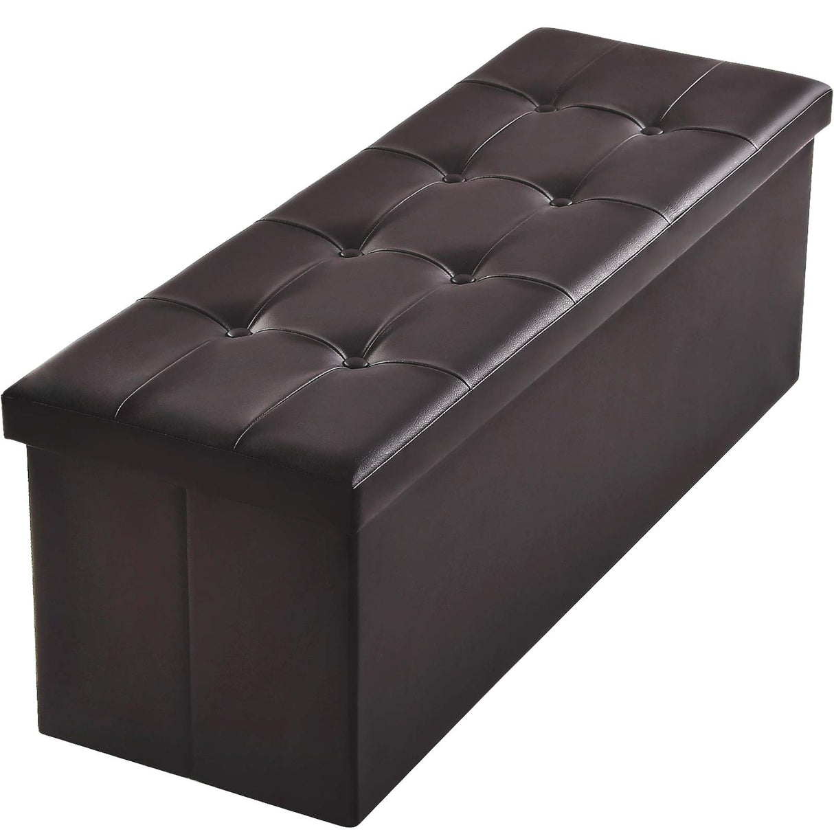 Folding Ottoman Storage Bench Cube 43 inch Hold up 700lbs Faux Leather Long Chest