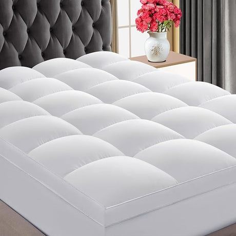 Luxury Soft 5D Spiral Fiber Queen Mattress Topper, Extra Thick Mattress Pad Cover for Back Pain Relief