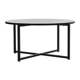 Jamestown Round Coffee Table Black Oak Wood Grain and Black Metal