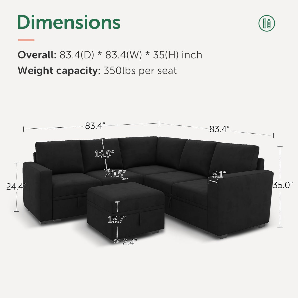 Modular Sectional Couch with Storage, Velvet U-Shaped Sectional Sofa with Storage