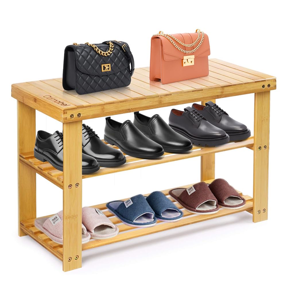 Wood Shoe Rack Bamboo Shoe Rack for Entryway Bench