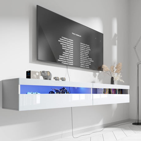 Floating TV Stand, Wall Mounted TV Shelf with Led Lights & Power Outlet