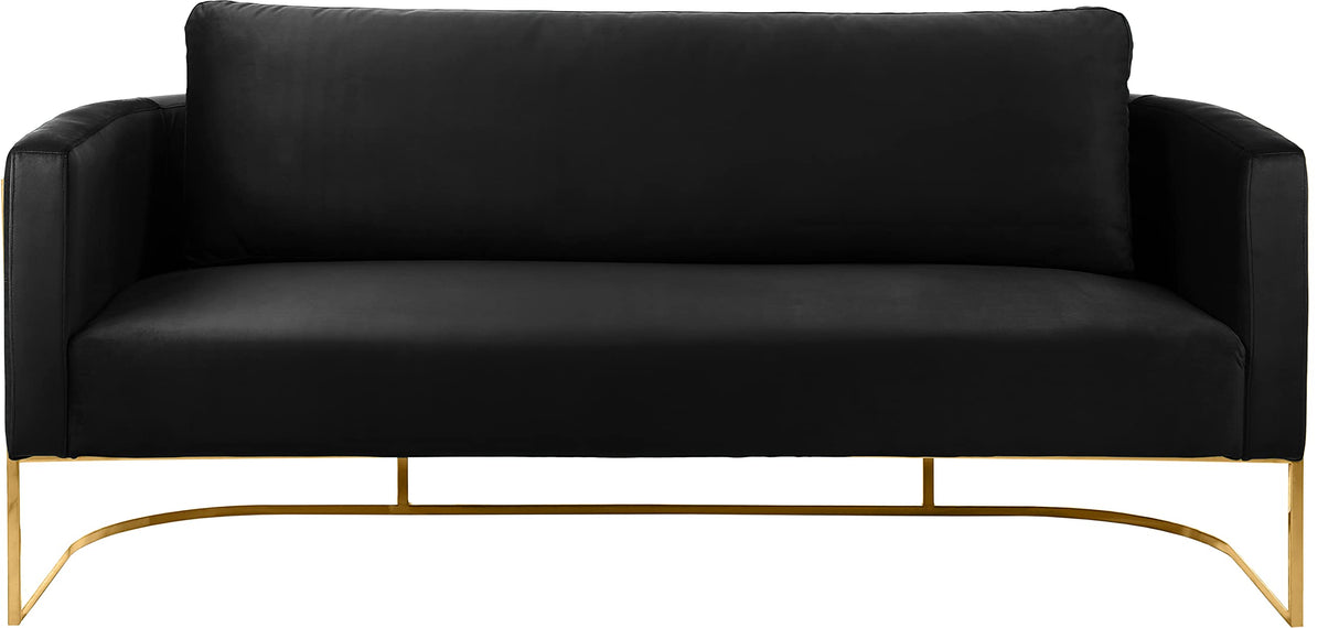 692Black-S Casa Collection Velvet Upholstered Sofa with Gold Iron Metal Design