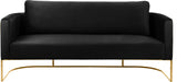 692Black-S Casa Collection Velvet Upholstered Sofa with Gold Iron Metal Design