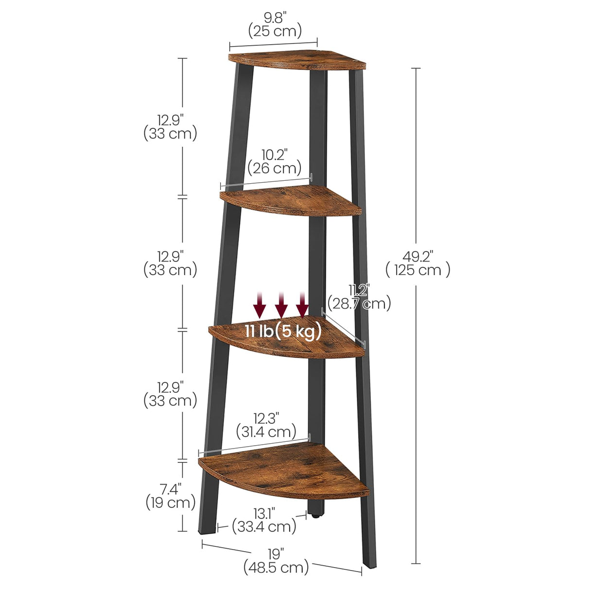 Corner Shelf Stand, 4-Tier Corner Bookshelf, Industrial Corner Ladder Shelf