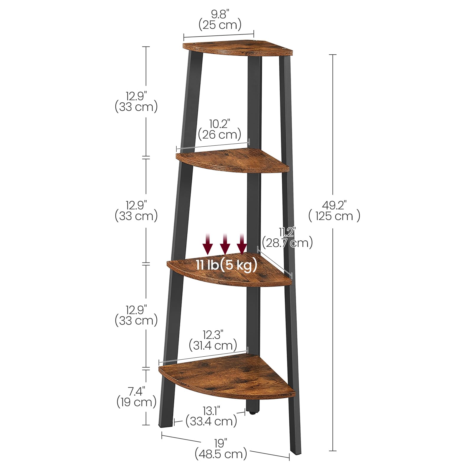 4-Tier Corner Shelf Stand – Industrial Ladder Bookshelf