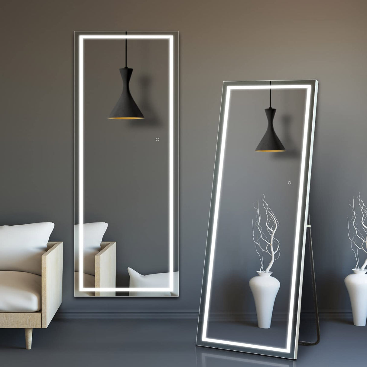 65"x 22" Full Length Mirror with Lights, LED Full Length Mirror, Lighted Full Body Length Light up Mirror Touch, Free Standing Mirror, Wall Mounted/Leaning Mirror