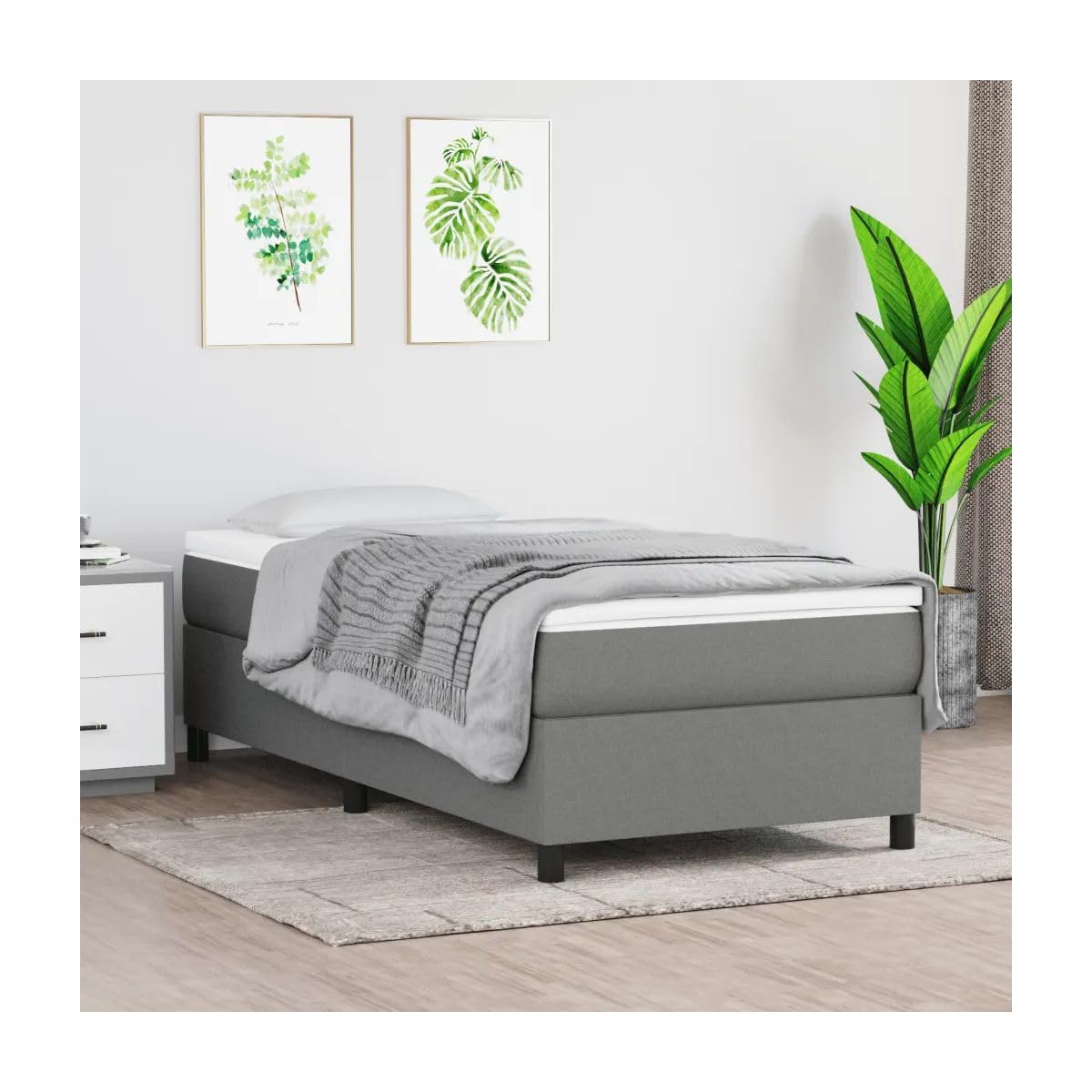 Bed Frame Dark Gray 39.4"X74.8" Twin Fabric