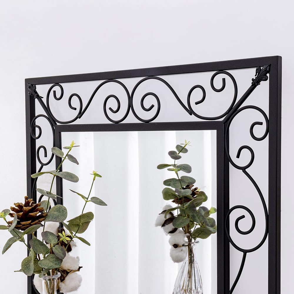 Black Metal Scroll Frame Wall Mirror 36x24 Inch