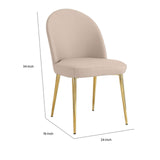 Era 24 Inch Dining Chair Set of 2, Curved Back, Faux Leather, Sand Beige and Gold