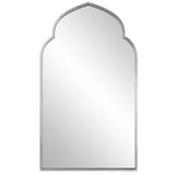 38 Inch Wood Wall Mirror, Moroccan Style, Antique Silver