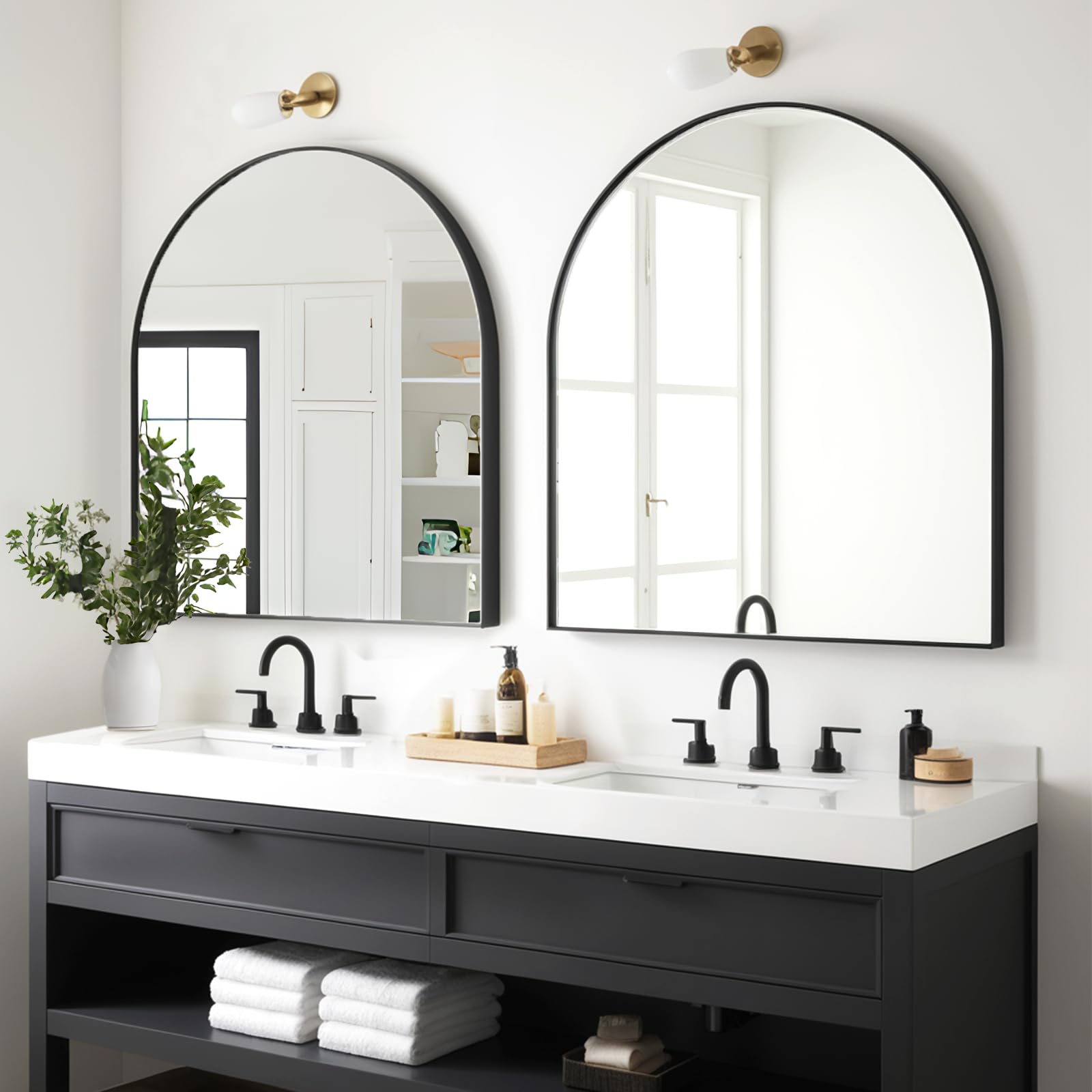 Arched Mirror Black Wall Mounted Mirrors, Bathroom Mirror