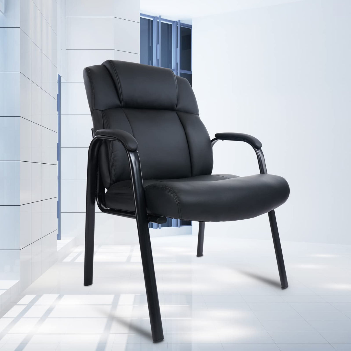 Heavy Duty Guest Chair with Padded Armrests, Executive Leather Soft Reception Chair