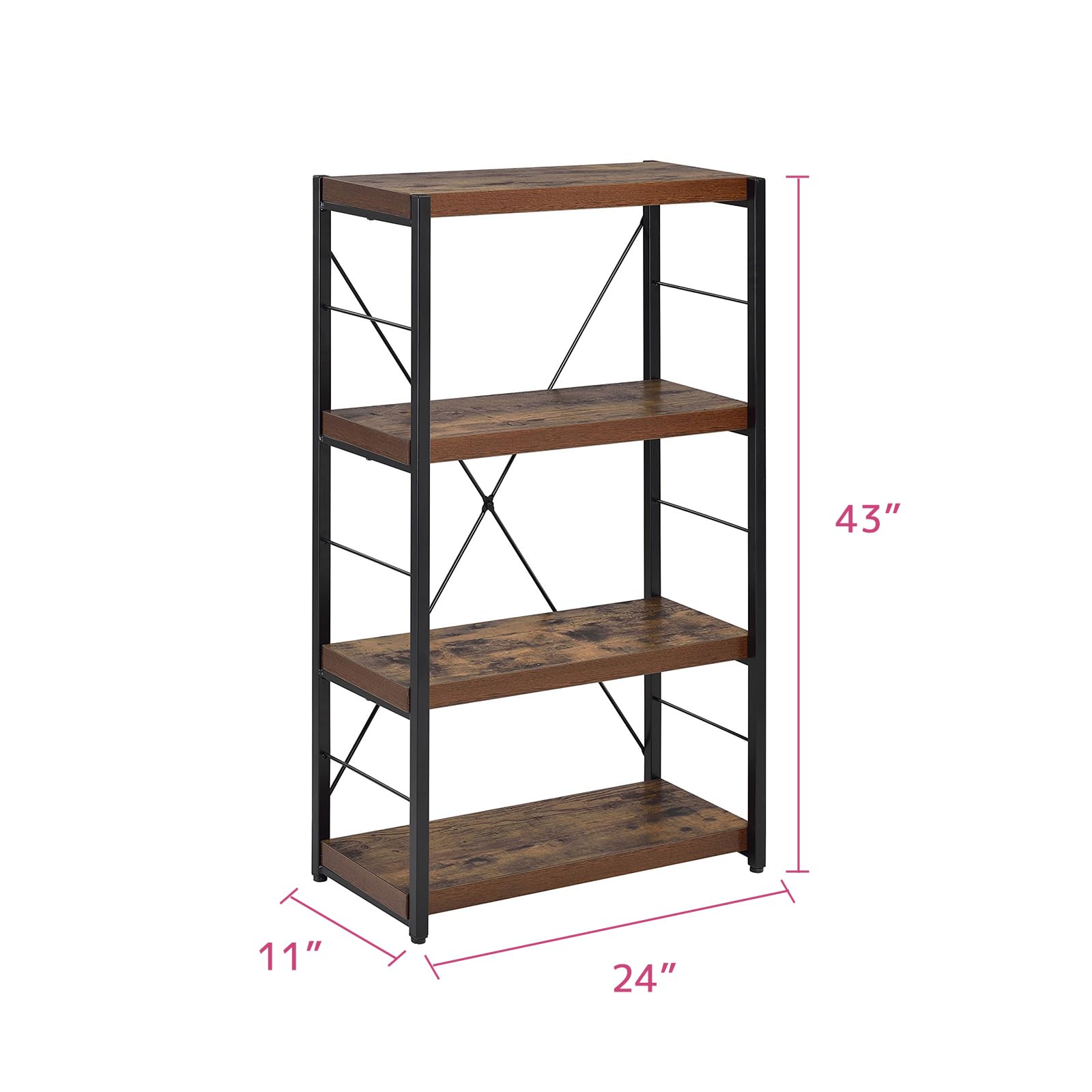 Acme Bob 4 Shelf Wooden Bookcase in Weathered Oak