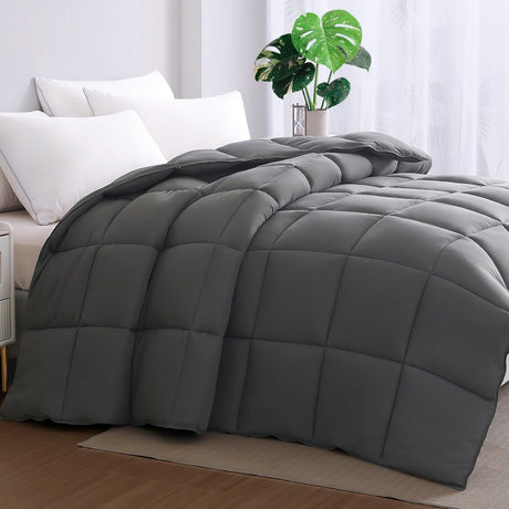 Soft Oversize King Plus Comforter 120"x128", Extra Large Lightweight Quilted Down Alternative Comforter Duvet Insert,8 Corner Tabs, Fluffy Breathable Microfiber Comforter(Grey, Oversized King Plus)