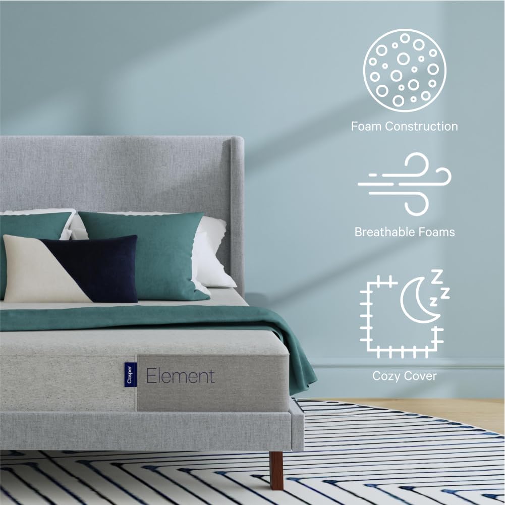 Casper Sleep Element, Medium Firm Mattress, King Size - Memory Foam AirScapeTM Cooling + Support - 100-Night Trial - CertiPUR-US Mattress, Grey