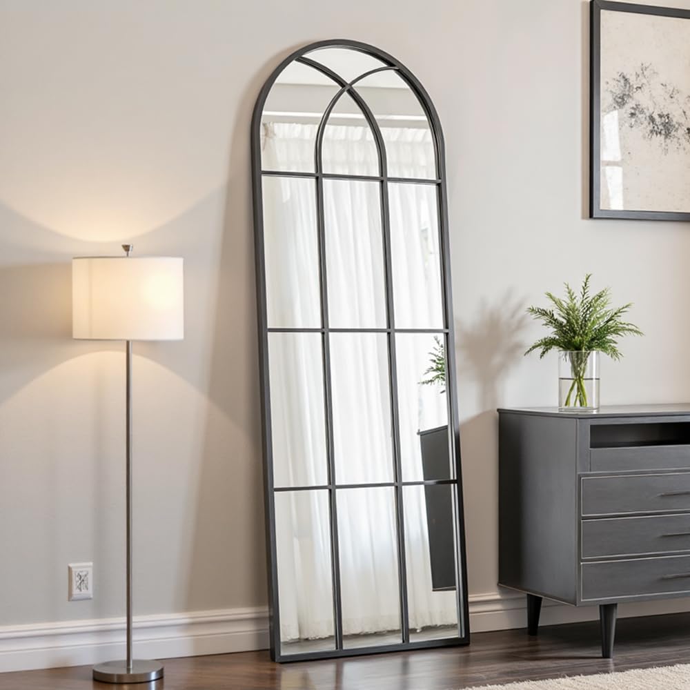Arched Full Length Mirror 65x22 - Window Pane Floor Mirror
