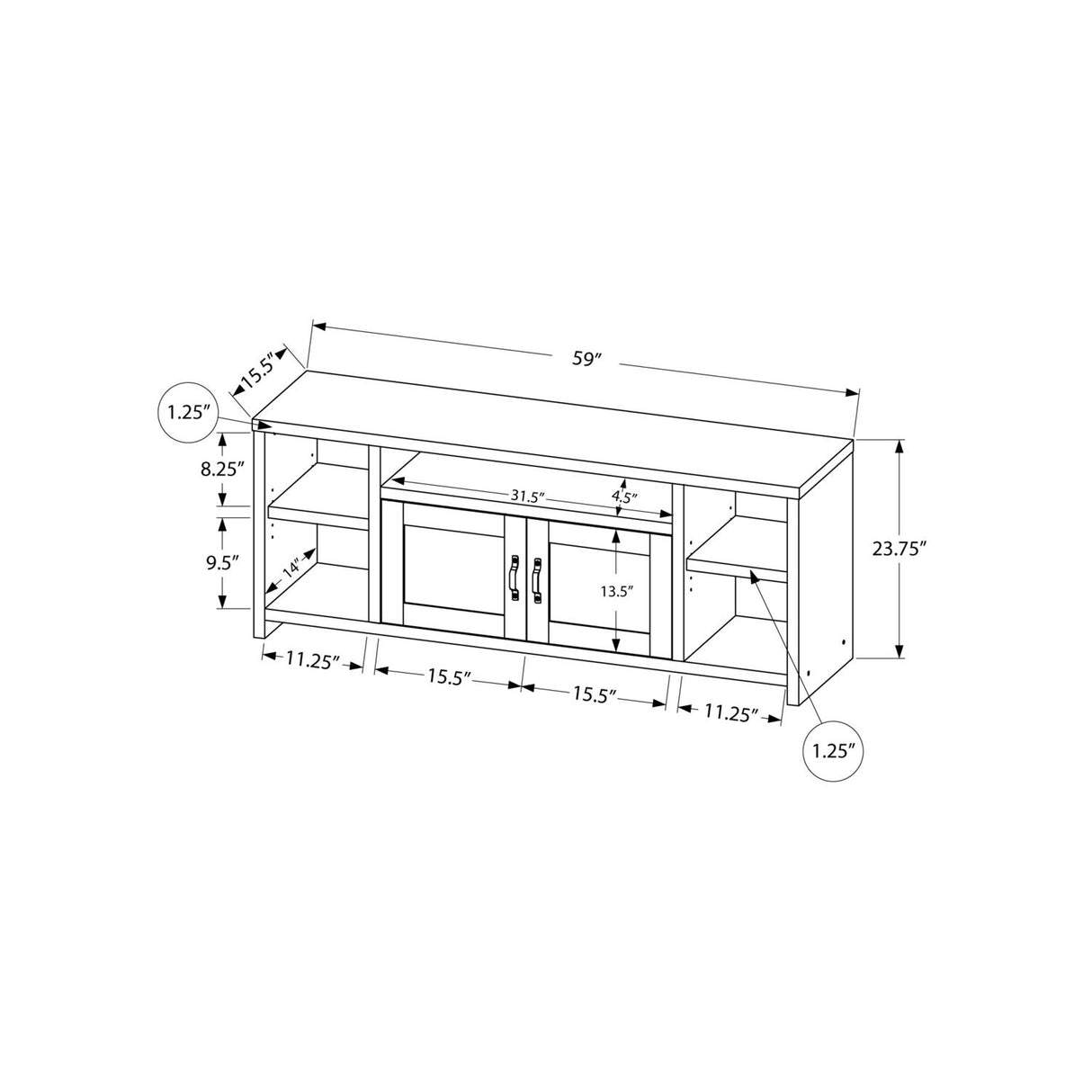 I 2743 Tv Stand, 60 Inch, Console, Media Entertainment Center, Storage Cabinet, Living