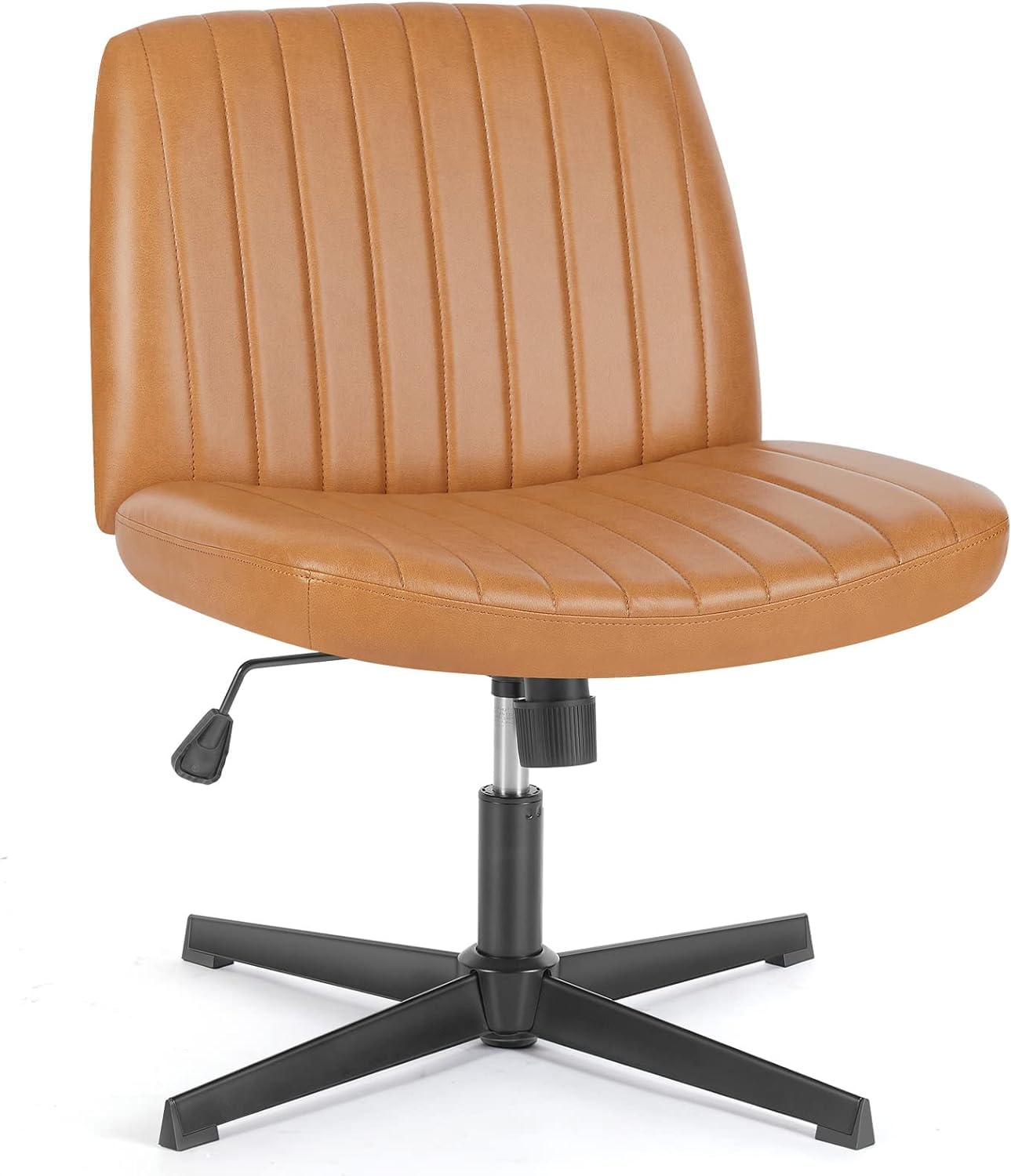 Legged Office Chair, Armless Wide Desk Chair No Wheels, Modern Home Office Desk Chair Swivel Adjustable Leather Vanity Chair