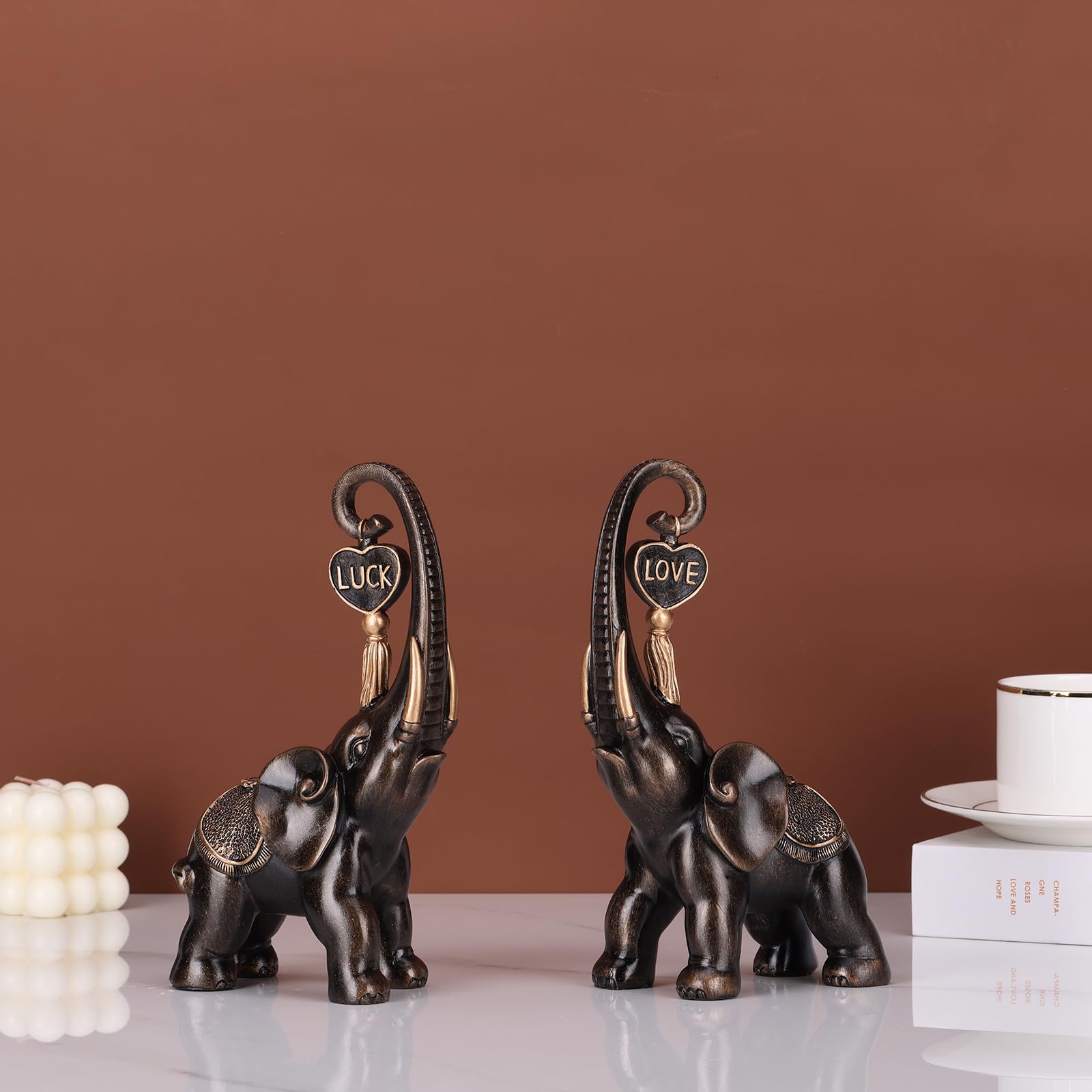 Elephant Statue 2 Piece Set, Love Elephant Sculpture, Lucky Elephant