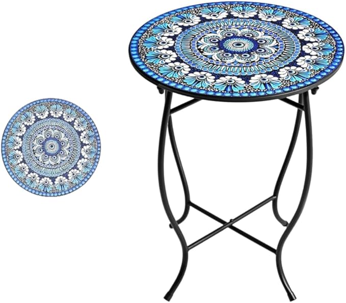 Round Side Table, 14” Patio Accent Side Table,Weather Resistant Metal Side Table