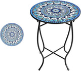 Round Side Table, 14” Patio Accent Side Table,Weather Resistant Metal Side Table