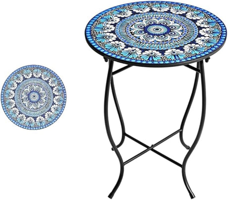 Round Side Table, 14” Patio Accent Side Table,Weather Resistant Metal Side Table