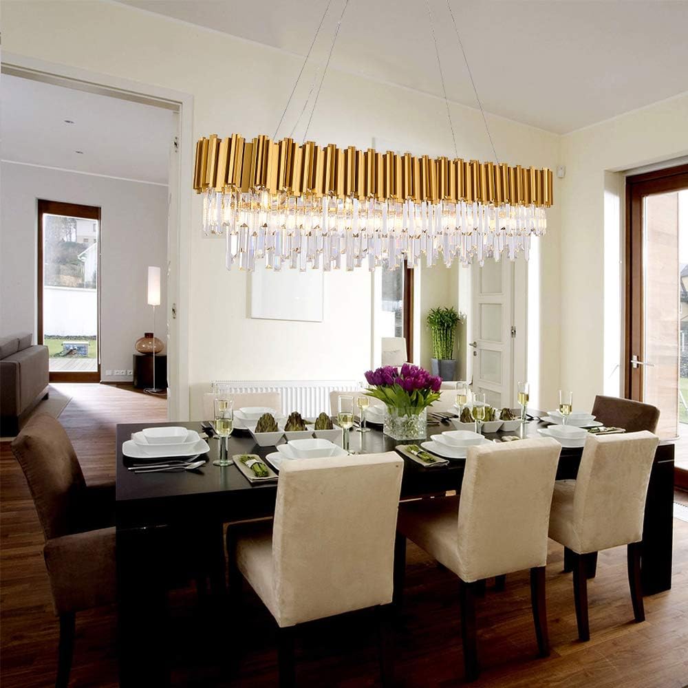 W51 Luxury Modern Crystal Linear Chandelier Lights Pendant Ceiling Light Oval Raindrop