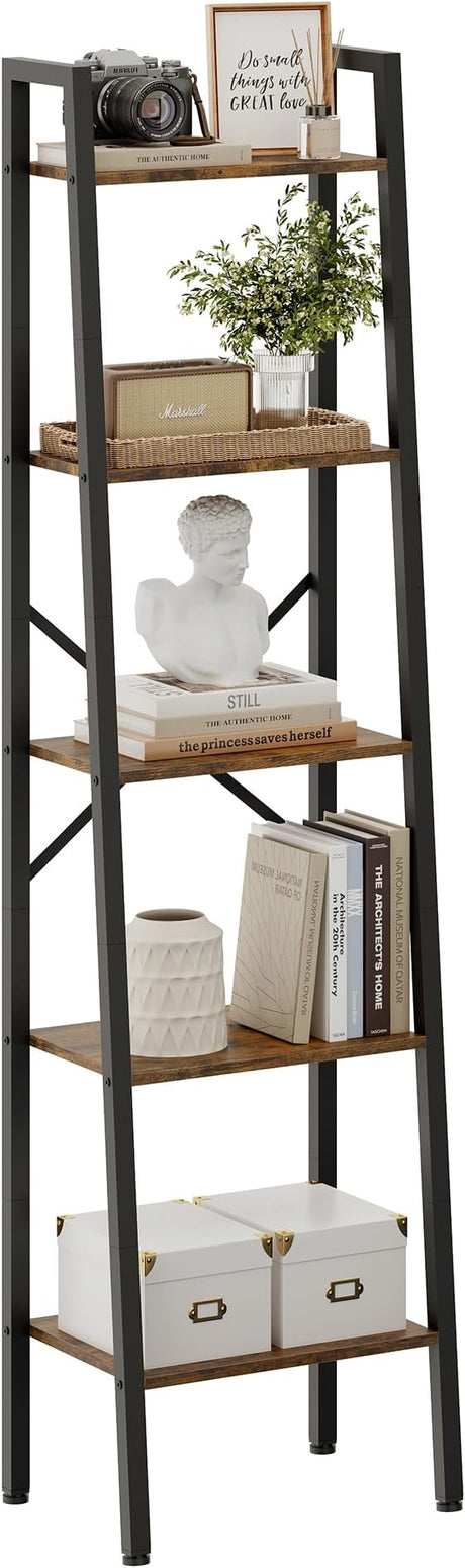 Industrial Ladder Bookshelf, Multifunctional Ladder Shelf, 5-Tier Tall Bookshelf